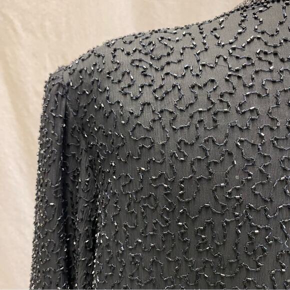Vintage Sténay Plus black silk‎ beaded open longline Cardigan Size 1X - Picture 6 of 15